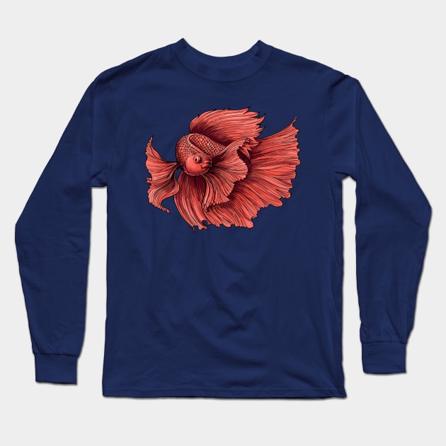 Coral Siamese fighting fish Long Sleeve T-Shirt by katerinamk